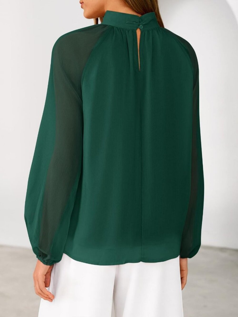 Chic Women's Long Sleeve Chiffon Blouse - Dressy Casual Work Top for Fall - Picture 3 of 6